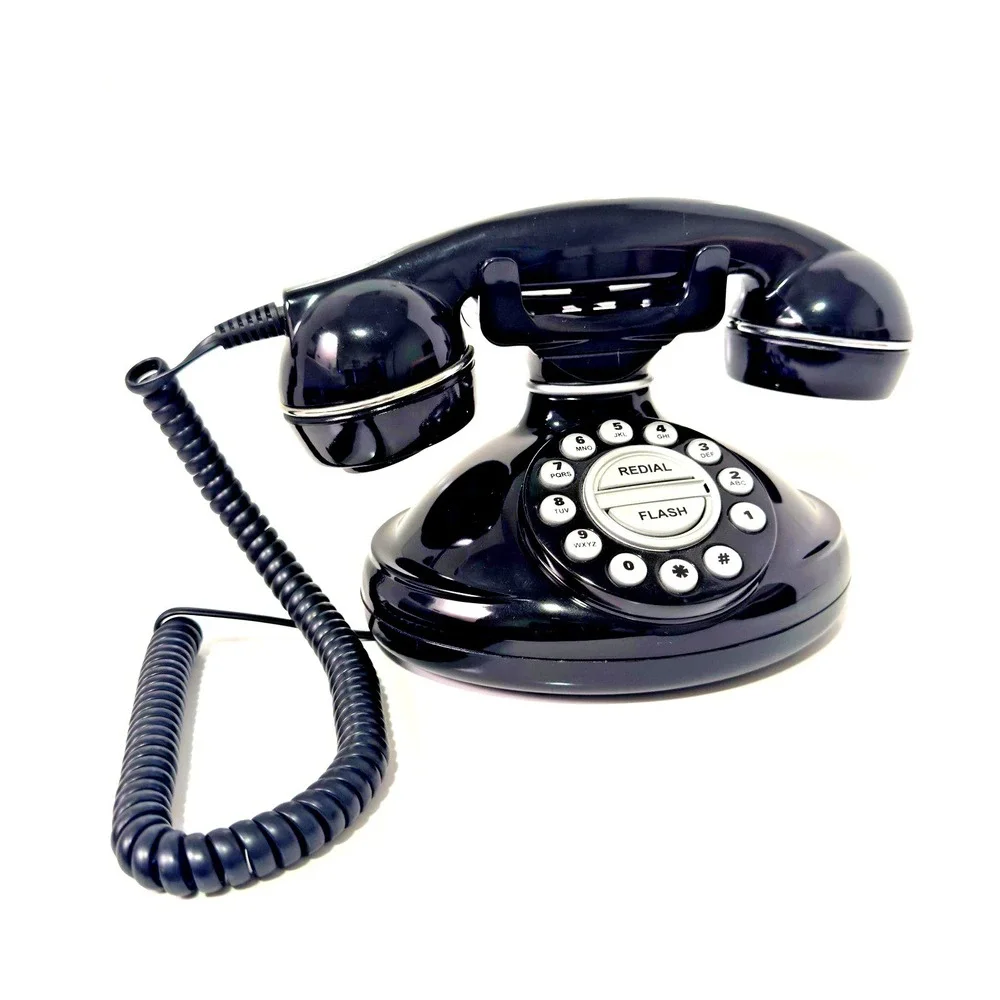 Black Retro Table Top Phone Vintage Telephone Redial and Flash Button Vintage